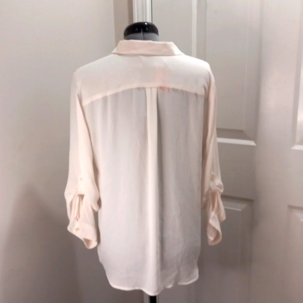Loft Sz Med Petite, Cream Blouse, Long Sleeve W/ Button up on sleeves. - Picture 4 of 5